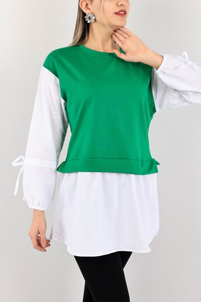 Yeşil Poplin Garnili İki İp Tunik 109849