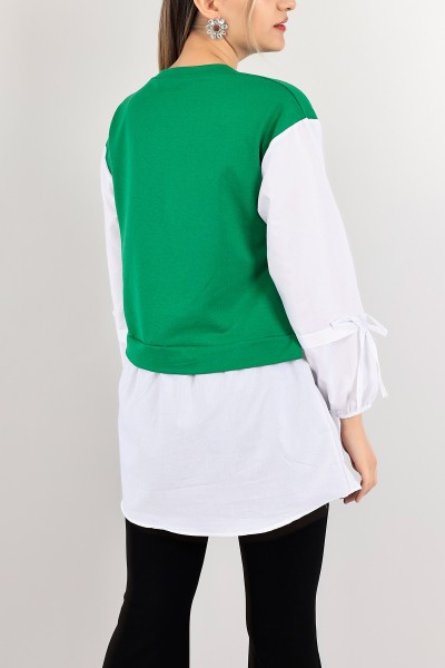 Yeşil Poplin Garnili İki İp Tunik 109849