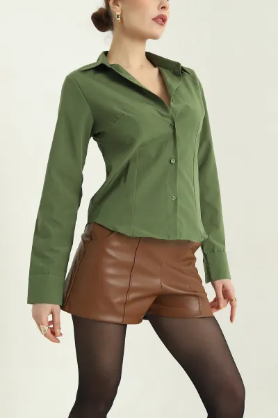Yeşil Poplin Kumaş Kadın Gömlek 336919
