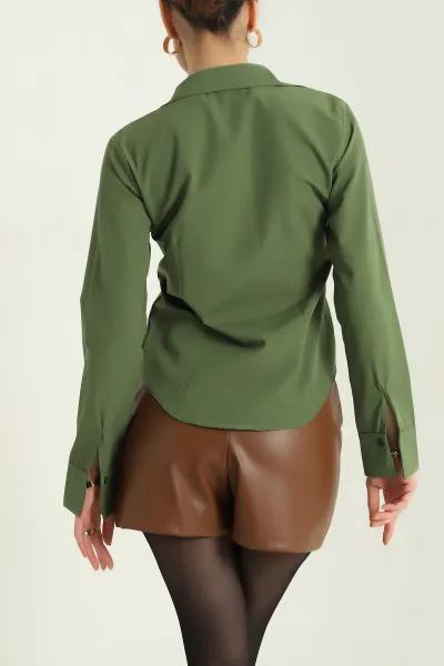 Yeşil Poplin Kumaş Kadın Gömlek 336919
