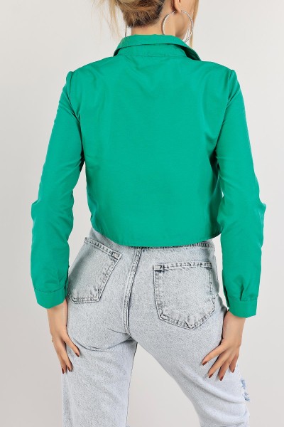 Yeşil Poplin Kumaş Crop Gömlek 118861