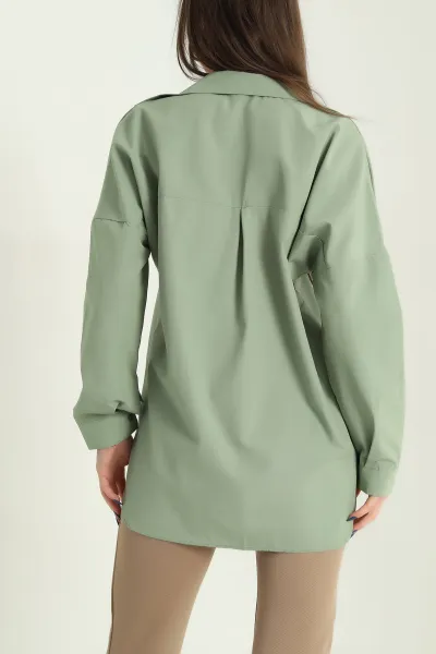 Yeşil Poplin Kumaş Gömlek Tunik 336936