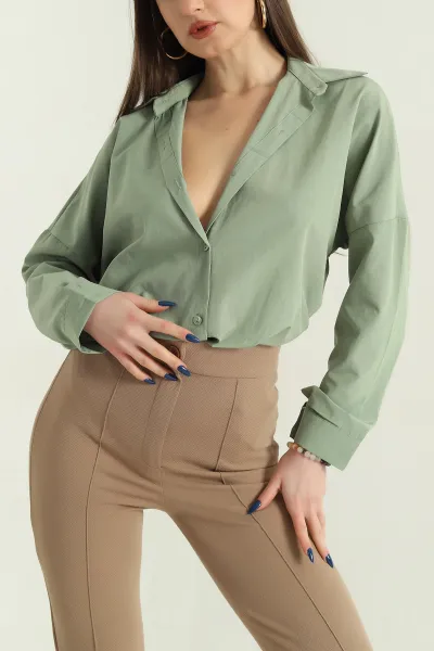 Yeşil Poplin Kumaş Gömlek Tunik 336936