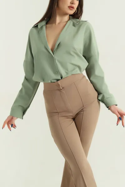 Yeşil Poplin Kumaş Gömlek Tunik 336936