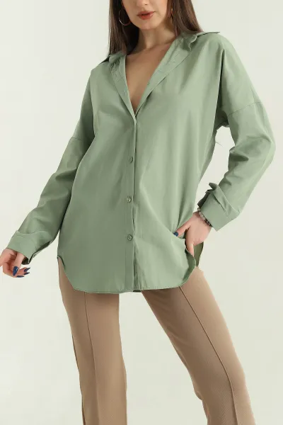 Yeşil Poplin Kumaş Gömlek Tunik 336936