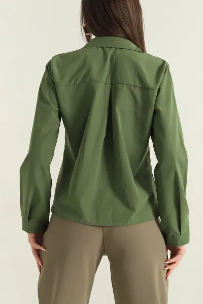Yeşil Poplin Kumaş Kadın Crop Gömlek 355798