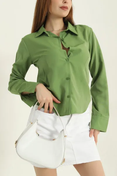 Yeşil Poplin Kumaş Kadın Gömlek 360090