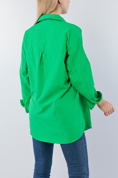 Yeşil Poplin Kumaş Salaş Bayan Gömlek 75420