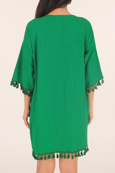 Yeşil Püskül Detay Seul Kimono Hırka 168590