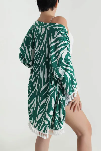 Yeşil Püsküllü Bürümcük Kadın Kimono 481657