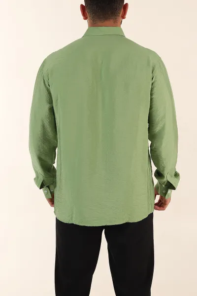 Yeşil Regular Fit Ata Yaka Basic Uzun Kollu Erkek Gömlek 370031