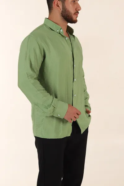 Yeşil Regular Fit Ata Yaka Basic Uzun Kollu Erkek Gömlek 370031