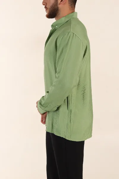 Yeşil Regular Fit Ata Yaka Basic Uzun Kollu Erkek Gömlek 370031