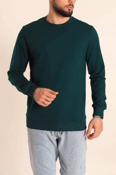 Yeşil Regular Fit Basic Bisiklet Yaka Erkek Sweatshirt 217617