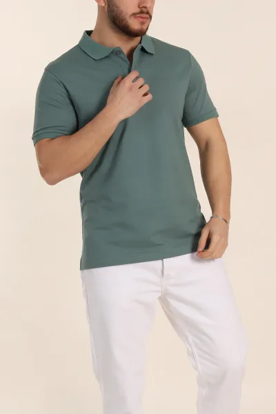 Yeşil Regular Fit Basic Polo Yaka Erkek Tişört 342463