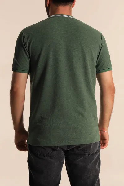 Yeşil Regular Fit Çizgili Yaka Detaylı Erkek Tişört 277154