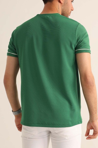 Yeşil Regular Fit Dokulu Nakışlı Yazı Detay Erkek Tişört 182159