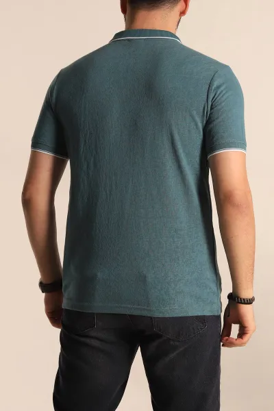 Yeşil Regular Fit Jakarlı Polo Yaka Triko Tişört 263234