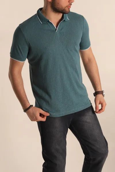 Yeşil Regular Fit Jakarlı Polo Yaka Triko Tişört 263234