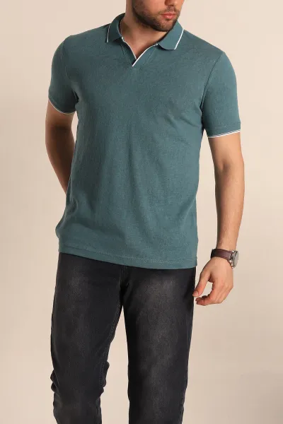 Yeşil Regular Fit Jakarlı Polo Yaka Triko Tişört 263234