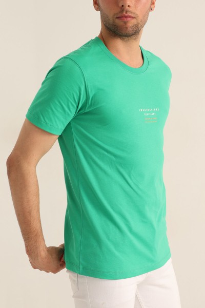 Yeşil Regular Fit Kabartma Yazı Detay Erkek Tişört 182228