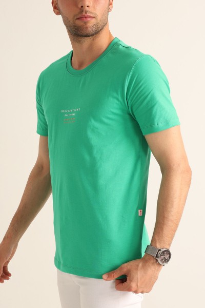 Yeşil Regular Fit Kabartma Yazı Detay Erkek Tişört 182228