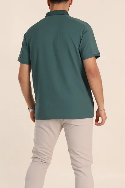 Yeşil Regular Fit Parçalı Polo Yaka Erkek Tişört 346727