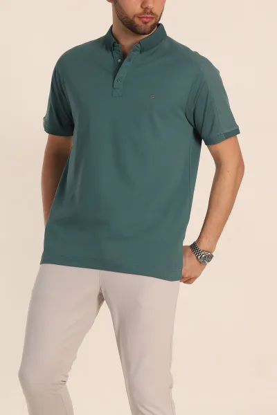 Yeşil Regular Fit Parçalı Polo Yaka Erkek Tişört 346727