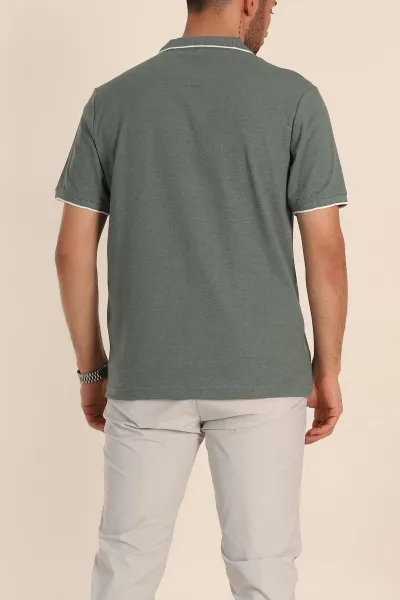 Yeşil Regular Fit Petek Dokulu Polo Yaka Erkek Tişört 349897