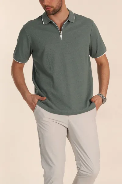 yesil-regular-fit-petek-dokulu-polo-yaka-erkek-tisort-349897