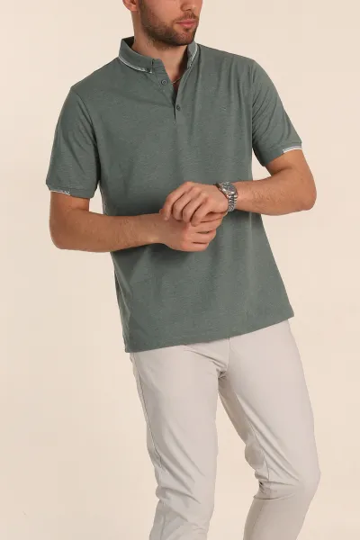 Yeşil Regular Fit Süprem Kumaş Kol Detaylı Polo Yaka Erkek Tişört 349937