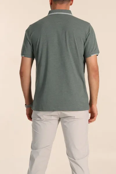 Yeşil Regular Fit Süprem Kumaş Kol Detaylı Polo Yaka Erkek Tişört 349937