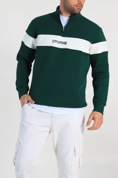 yesil-regular-fit-uc-ip-sardonlu-yazi-detay-yarim-fermuarli-erkek-sweatshirt-320517