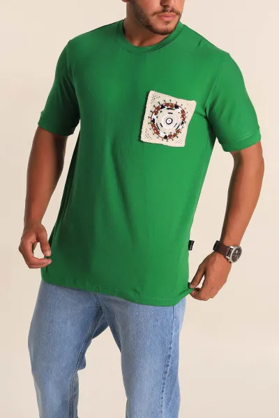 Yeşil Relaxed Fit Cep Detaylı Erkek Tişört 268732