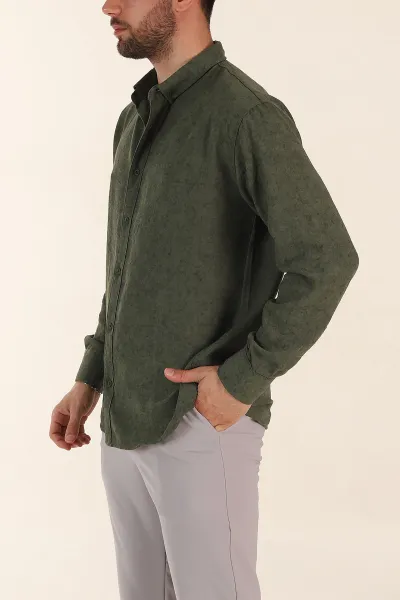 Yeşil Relaxed Fit Desenli Uzun Kollu Erkek Gömlek 369753