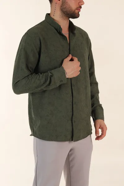 Yeşil Relaxed Fit Desenli Uzun Kollu Erkek Gömlek 369753