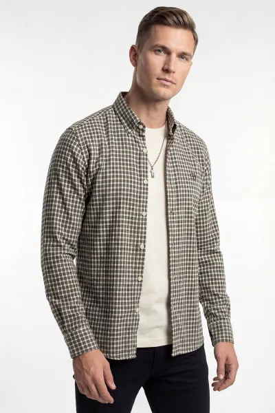 Yeşil Relaxed Fit Ekose Desen Erkek Gömlek 435791
