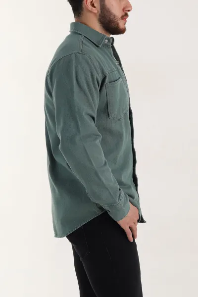 Yeşil Relaxed Fit Gabardin Çift Cepli Yıkamalı  Erkek Gömlek 397970