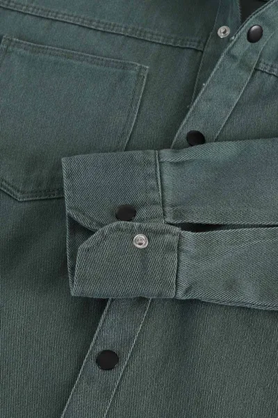 Yeşil Relaxed Fit Gabardin Çift Cepli Yıkamalı  Erkek Gömlek 397970