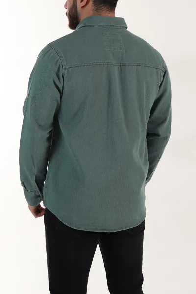 Yeşil Relaxed Fit Gabardin Çift Cepli Yıkamalı  Erkek Gömlek 397970