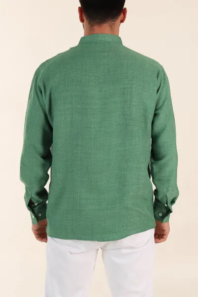 Yeşil Relaxed Fit Hakim Yaka Yarım Düğmeli Erkek Gömlek 369851