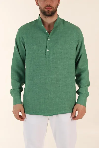 yesil-relaxed-fit-hakim-yaka-yarim-dugmeli-erkek-gomlek-369851