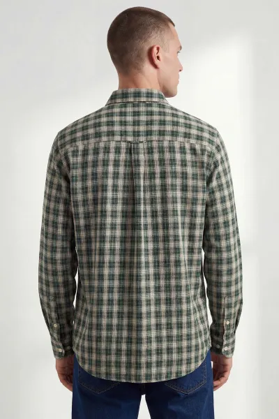 Yeşil Relaxed Fit Kare Desen Erkek Gömlek 435775