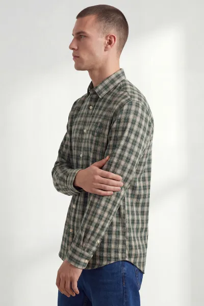 Yeşil Relaxed Fit Kare Desen Erkek Gömlek 435775