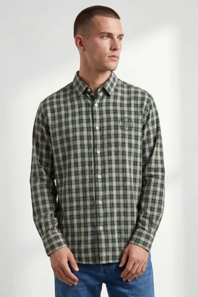 Yeşil Relaxed Fit Kare Desen Erkek Gömlek 435775