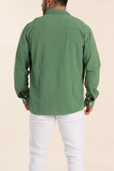 Yeşil Relaxed Fit Keten Ata Yaka Erkek Gömlek 339164