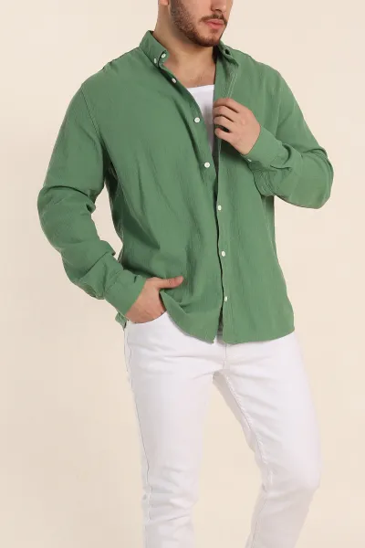 yesil-relaxed-fit-keten-ata-yaka-erkek-gomlek-339164
