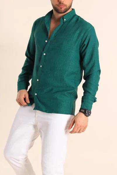 Yeşil Relaxed Fit Keten Erkek Gömlek 256525