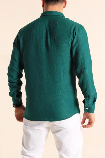 Yeşil Relaxed Fit Keten Erkek Gömlek 256525