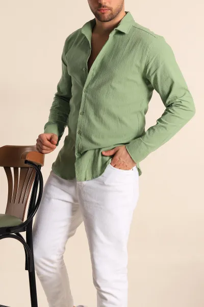 yesil-relaxed-fit-kirinkil-keten-erkek-gomlek-256992